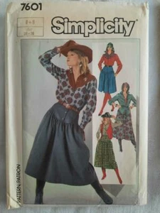 80's Simplicity 7601 Sewing Pattern Western Skirt, Shirt & Vest Sz 6-8 UNCUT - Picture 1 of 1