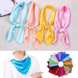 Women's Satin Silk Square Scarf Bandana Neckerchief Solid Head Neck Wrap 60×60cm - Picture 1 of 28