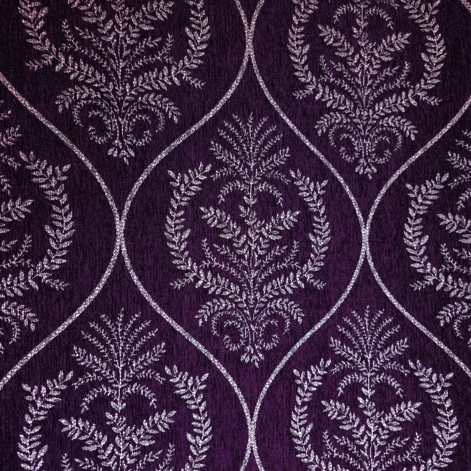 Purple & Silver Ogee Medallion Reversible Chenille Upholstery 56"W By Yard - Image 1 of 4