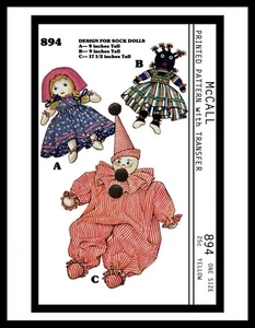 McCall #894 Vintage 40s Stuffed Sock DOLLS Toys Clown Craft Sewing Pattern 9-17" - Picture 1 of 4
