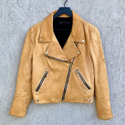Chaqueta de moto de cuero con cremallera asimétrica Reformation talla M color tostado camel Foto 1 de 4
