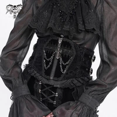 Devil Fashion Men Women Black Gothic Punk Chain Buckle Lace Up Zipper Girdle - Bild 1 von 4