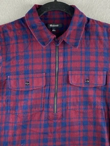 Madewell Flanellhemd Damen Small S blau rot 1/4 Reißverschluss langarm kariert - Bild 1 von 9