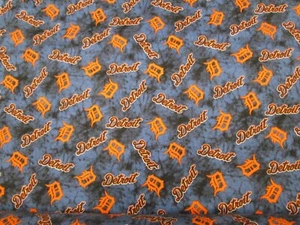 DETRIOT TIGERS MLB 100% COTTON FLANNEL FABRIC " NEW " 1 YARD PIECE GO TIGERS - Picture 1 of 4