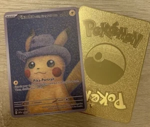 Pokémon Van Gogh Pikachu with Grey Felt Hat GOLD Metal Card Custom For Display - Picture 1 of 4