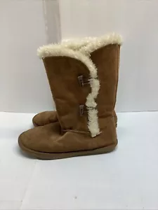 Sonoma Life Style Boots Carmel Brown Suede Leather Faux Fur Women Size 9-10 - Picture 1 of 4