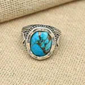 Blue Turquoise Stone Solid 925 Silver Handmade &Statement Men's Gift Ring MS196 - Picture 1 of 4