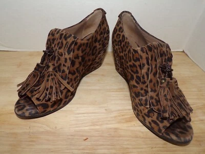 ANYI LU Animal Print Suede Leather Tassel Kilt Peep Toe Wedge Shoe Boot- Size 35 - Image 1 of 4