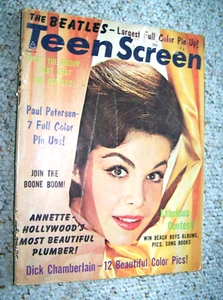 Annette Funicello 1964 TEEN SCREEN Magazine BEATLES Includes Beetles Pin Up Page - Imagen 1 de 6