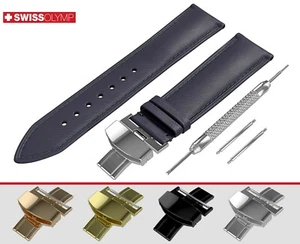 Correa de reloj plana de cuero genuino azul marino para BREITLING para hebilla de cierre - Imagen 1 de 12