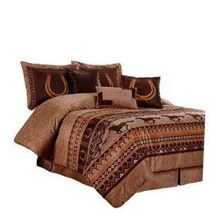 Sedona 7-Piece Southwestern Wild Horses Microsuede California King Brown - Picture 1 of 4