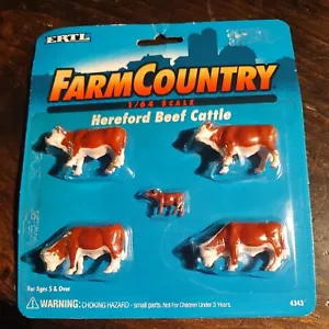 1995 Vintage ERTL 1/64 Scale Hereford Beef Cattle 5 Figure Pack #4343 New Sealed - Picture 1 of 2