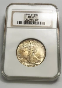 1946-D Walking Liberty Half Dollar--NGC MS65, Old Holder Toned Pastels ๐ฅ - Picture 1 of 2
