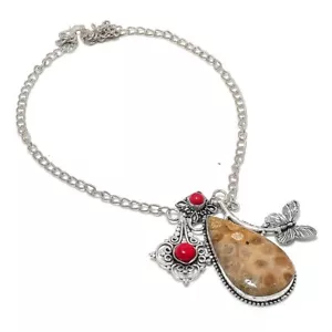 Fossil Coral, Coral Gemstone 925 Sterling Silver Jewelry Necklace 18" l613 - Imagen 1 de 3