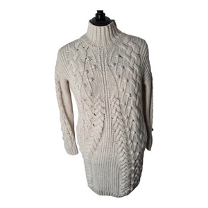 Primark Damen Creme Zopfmuster Pullover Kleid High Neck Grobstrick Gr. XS - Bild 1 von 13