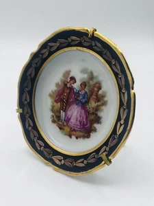 F.M. Limoges France Courting Couple Miniature Porcelain Plate with Stand - Picture 1 of 6