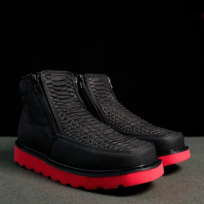 Black Python Double Zipper Botin With Ultra Light Sole - Image 1 of 4