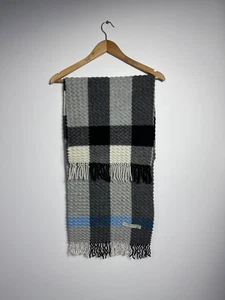 Sciarpa Burberry Blu Nova Check Unisex Tutto Cashmere Ondulato 165x30 cm - Foto 1 di 14