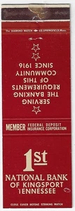 Vintage Streichholzheftchenhülle 1. Nationalbank von Kingsport Tennessee. - Bild 1 von 3