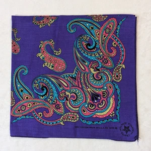 Vintage lila Paisley Bandana Baumwolle mehrfarbig USA 20x21" Boho Biker 80er Western - Bild 1 von 5