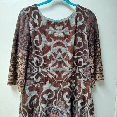 Vestido Chris Mclaughlin Midi Talla 18 Multicolor Batik Calce y Acampanado Old Money Preppy  Foto 1 de 4