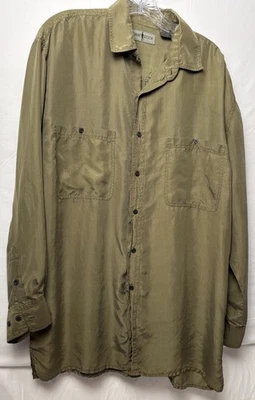 Camisa de gran tamaño Robert Stock vintage lavada 100 % seda pátina para hombre L botón oliva Foto 1 de 4
