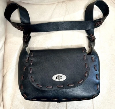 Bolsa de mão Western vintage couro preto artesanal couro cru amarrado 38 - Imagem 1 de 4