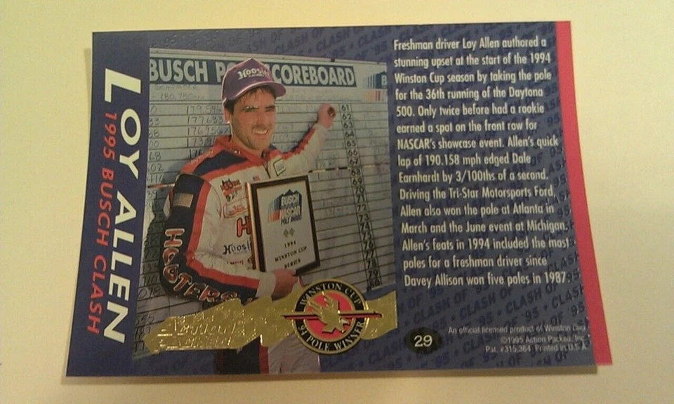 Loy Allen #29 Winston Cup Preview NASCAR Driver 1995 Action Packed UNFOLDED - Image 1 of 1