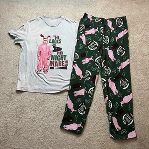 Set Pigiama A Christmas Story Pigiama Adulto XL Grigio T-Shirt Verde Pile Pantaloni - Foto 1 di 8