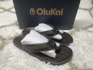 Sandalias de playa de cuero OluKai para hombre talla 11 Mea Ola Mano - Java oscuro nuevas en caja - Imagen 1 de 18