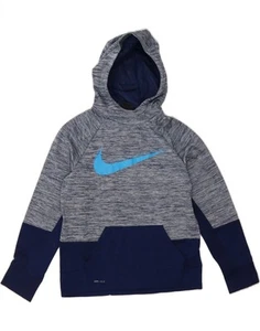 NIKE Girls Dri Fit Hoodie Jumper 11-12 Years Large Navy Blue Colourblock UC14 - Picture 1 of 3