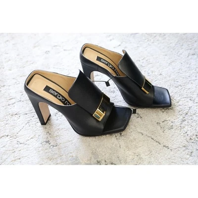 Sergio Rossi Cuero Negro Puntera Cuadrada Tacón Bloque Mules Hebilla Dorada Hecho en Italia 35 Foto 1 de 4