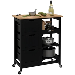 HOMCOM Rolling Kitchen Island Cart, Bar Serving Cart, Compact Trolley Black - Picture 1 of 11