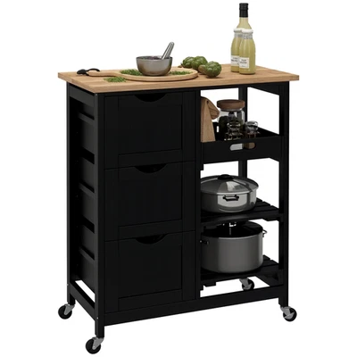 HOMCOM Rolling Kitchen Island Cart, Bar Serving Cart, Compact Trolley Black - Image 1 of 4