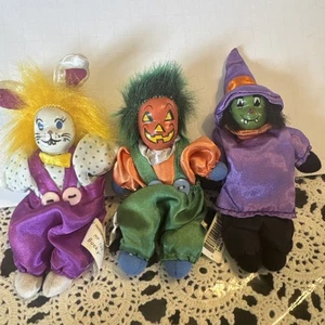 Vtg Clown Doll Lot Of 3 Porcelain Face Bean Bag Body Spooksville Halloween - Bild 1 von 16