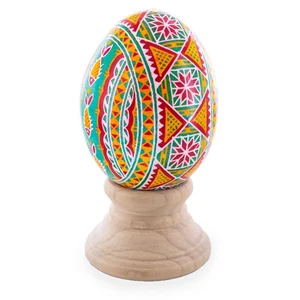 Geometrical Designs on Green Blown Real Eggshell Ukrainian Easter Egg Pysanka - Picture 1 of 2