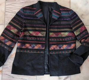 Coldwater Creek schwarz Denim verziert vorne offen Jacke 14 Southwestern Boho - Bild 1 von 6