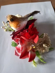 Haarblume Vintage 40er Kriegszeit Gold Rot Rot Rot Rotkehlchen Festzeit Glitzer Party  - Bild 1 von 4