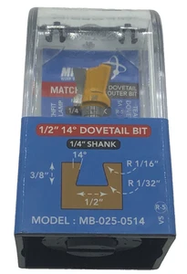 Microjig Dovetail Router Bit 1/2" 14° 1/4" Shank Model MB-025-0514 - Picture 1 of 8