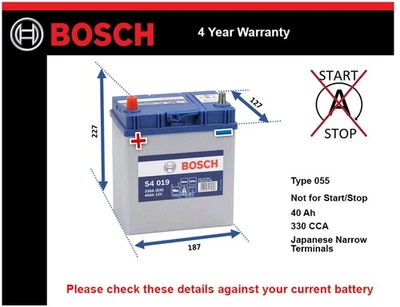 Battery fits MITSUBISHI i LANCER COLT 1.2 1.3 1.4 1.6 78 to 13 Bosch 055 330A - Image 1 of 4