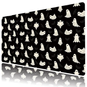 Tapis de bureau souris Halloween Ghost noir blanc pour clavier tapis de bureau 31,5 x 15,7 pouces - Photo 1/6