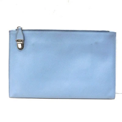 Prada Saffiano Light Blue Clutch Bag Zip Pocket Vintage Authentic - Image 1 of 4