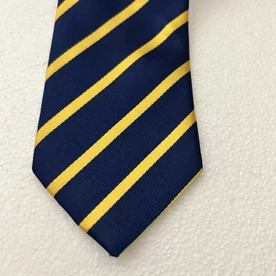 Gravata REPP listrada amarela marinha 100% seda feita à mão Kailong Luxe - Imagem 1 de 4