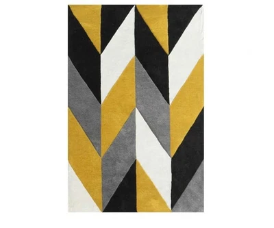 Hand Tufted Modern Geometric Area Rug Yellow Gray Black Designer Carpet Living - Image 1 of 4