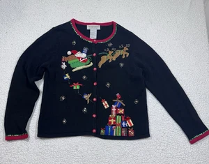 Vintage Tiara International Weihnachten Strickjacke Pullover Größe Large schwarz bestickt - Bild 1 von 5