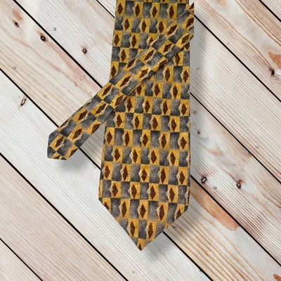 Corbata de seda PIERRE BALMAIN ~ gris, marrón ~ geométrica ~ vintage Foto 1 de 4