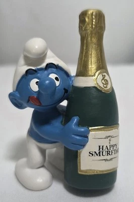 Smurfs Happy Smurfday  Champagne Celebration Bottle Figure PVC Toy Schleich - Image 1 of 4