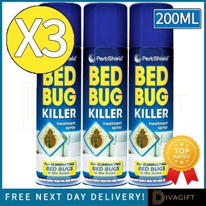3 x BED BUG KILLER SPRAY INSECT CARPET MATTRESS TREATMENT ELIMINATE BUGS 200ML - Picture 1 of 4
