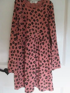 Girls long sleeve dress, age 8-10 years, from H&M, leopard spots, pink, used - Picture 1 of 4