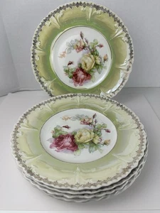 Antiker Porzellan handbemalter Rosenteller irisierend 8" Salatteller Glanzgeschirr 6 - Bild 1 von 6